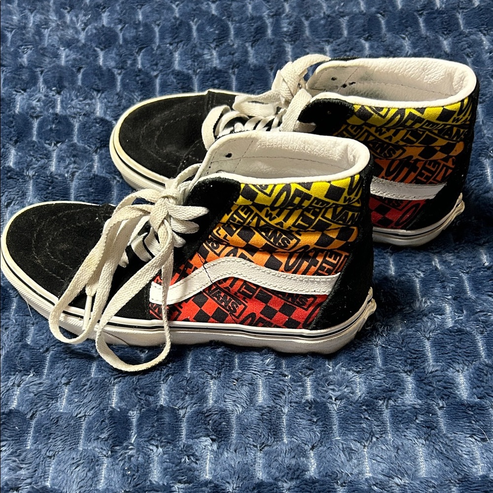 Vans Kids High-Top Canvas Sneakers - Black with Yellow & Red Graphic